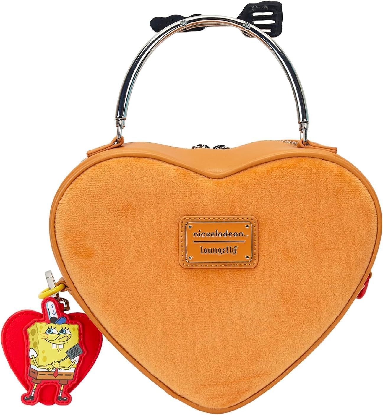 Loungefly Nickelodeon Spongebob Krabby Patty Heart Plush Crossbody Bag w/Detachable Charm Accessory | Made with Love