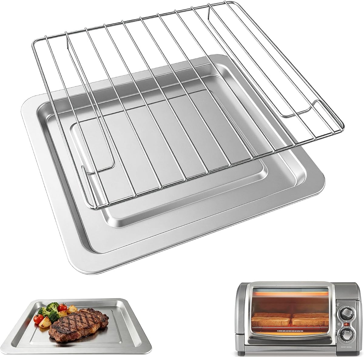 Toaster Oven Accessories for Hamilton Beach Easy Reach 4 Slice Countertop Toaster Oven, 10.9×9.2 IN Food Grade Stainless Steel Toaster Oven Replacement Parts Sheet Pan Tray Rack, Dishwasher Safe