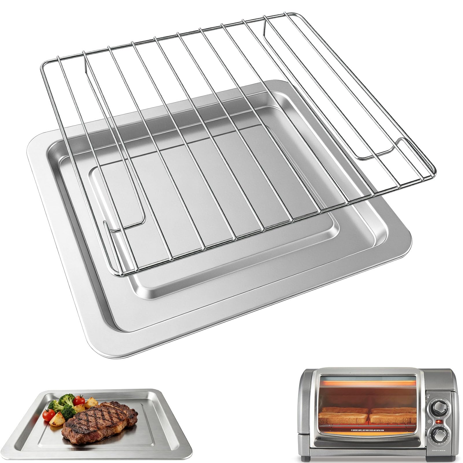 Toaster Oven Accessories for Hamilton Beach Easy Reach 4 Slice Countertop Toaster Oven, 10.9×9.2 IN Food Grade Stainless Steel Toaster Oven Replacement Parts Sheet Pan Tray Rack, Dishwasher Safe