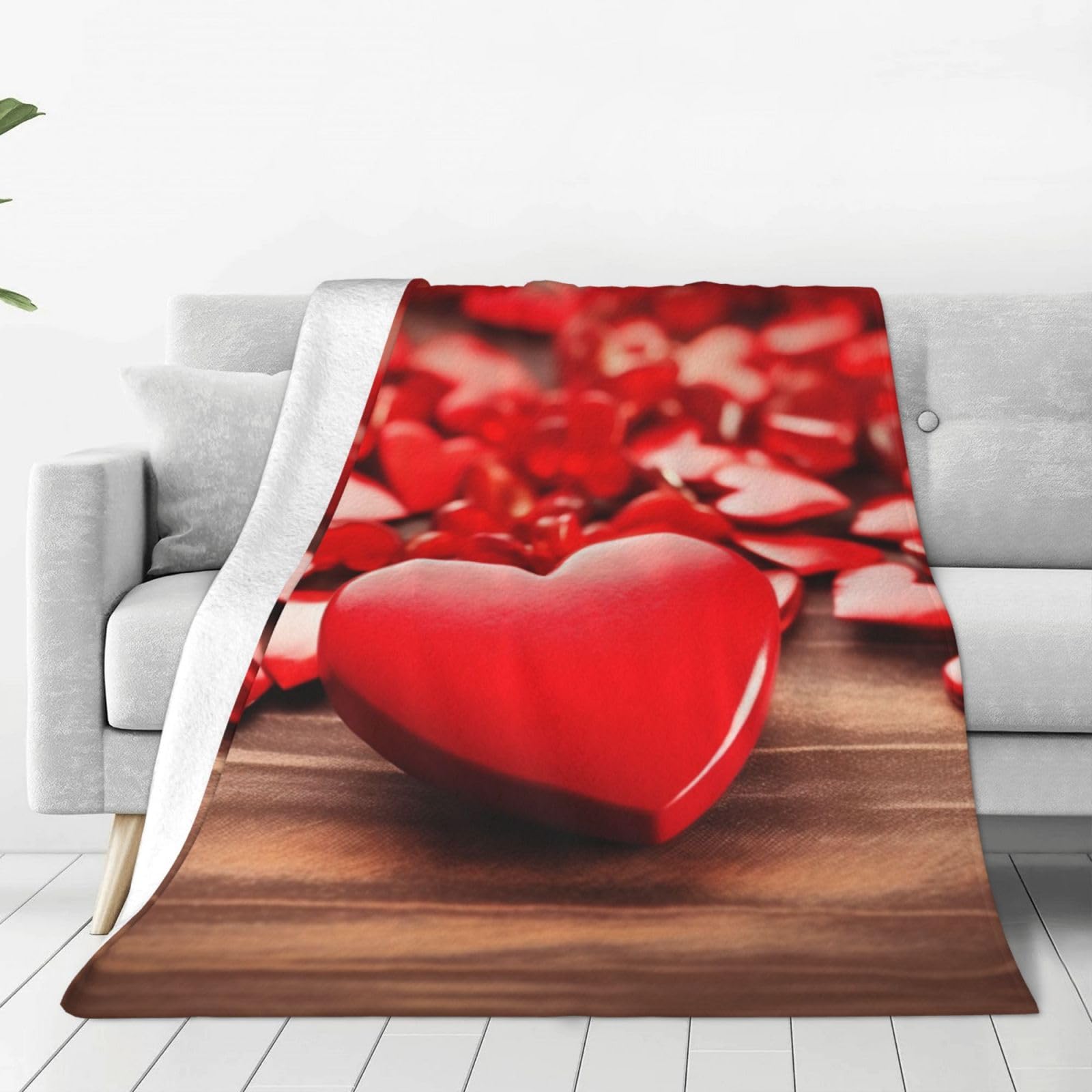 Couverture rouge cœurs super douce en micro polaire thermorégulatrice
