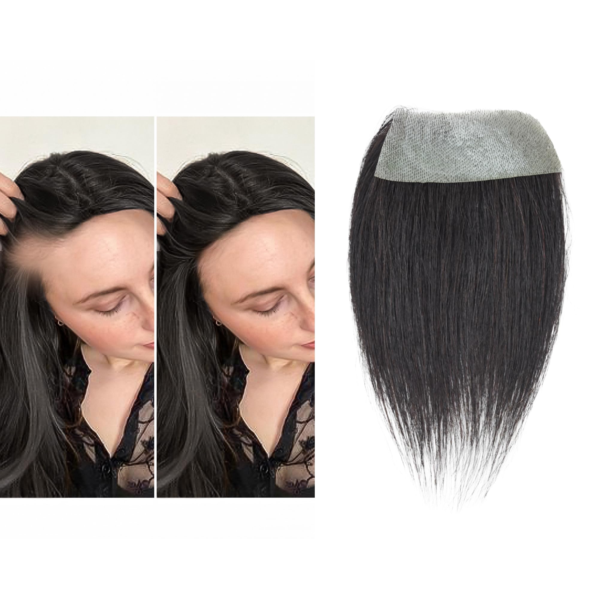 viviaBella human hair bald spot hair patch toupee scar human hair replacement hairline loss straight Tape for men and women (Natural Black, 1.57"*3")