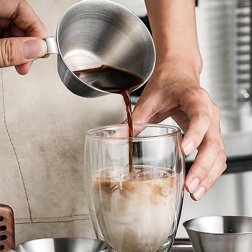 Miniatura 4 de Aemygo Paquete de 4 tazas de café expreso con asa, tazas medidoras de café expreso, aptas para lavavajillas, taza de vertido de acero inoxidable