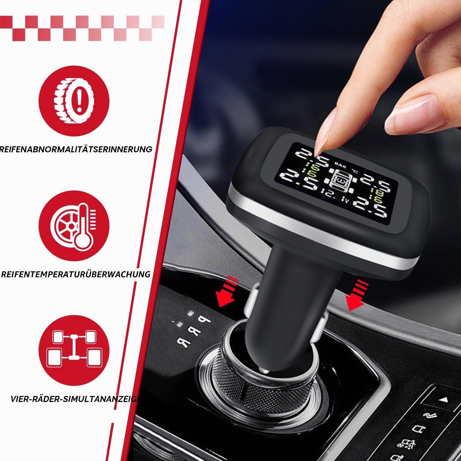 TPMS-Reifendruckkontrollsystem, Auto-TPMS-Reifendruckkontrollsystem, Zigarettenanzünder Mit 4 Externen Sensoren Für Auto, Wohnmobil, SUV