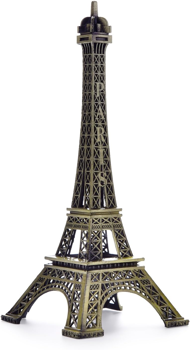 ESHATO Bronze Metal Eiffel Tower Statue, 7inch Decorative Figurine Replica Stand Holder for Cake Topper Table Decor Gift Party Home Decoration
