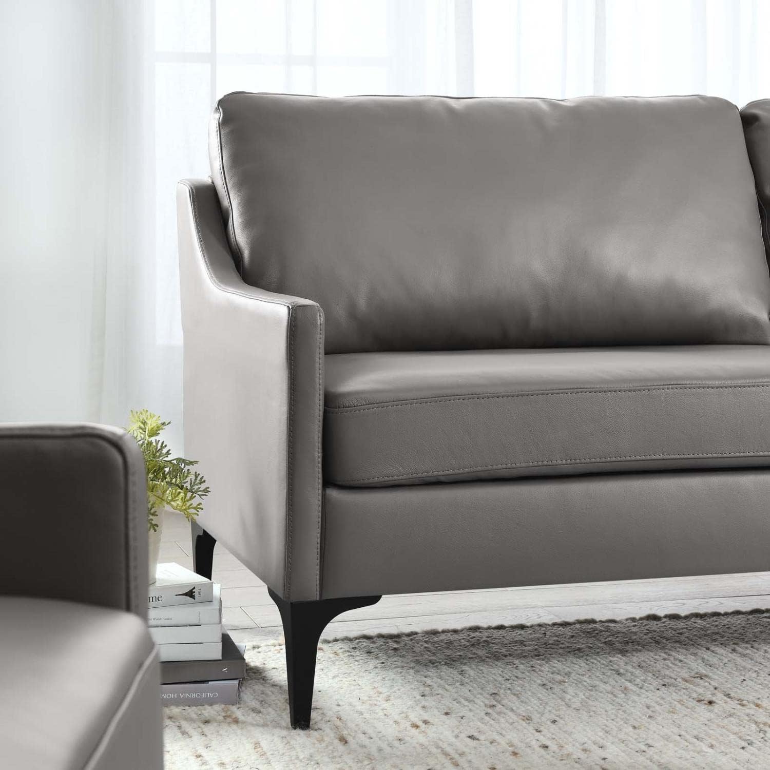 Modway Corland Modern Style Leather and Metal Sofa in Gray Finish