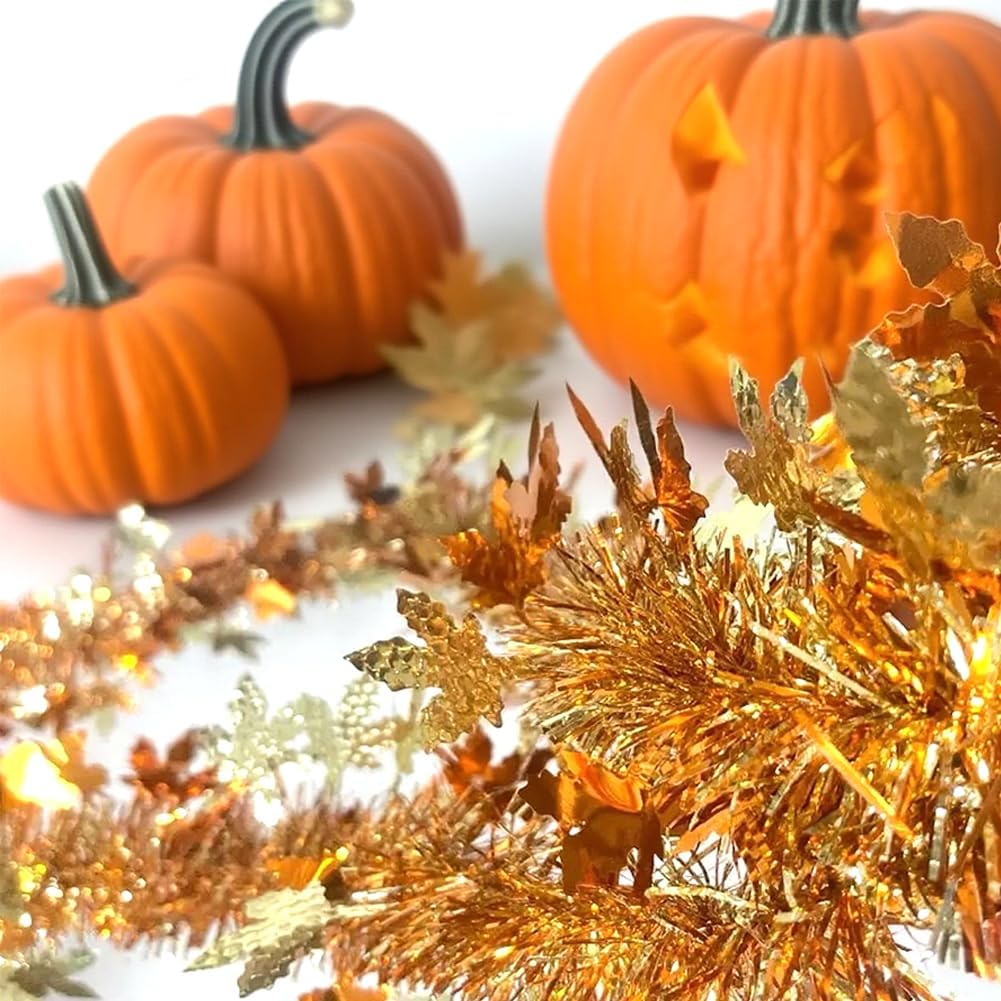 Thanksgiving Tinsel Garland - 33 Ft Shiny Fall Metallic Tree Garland Glitter Tinsel Hanging Twist Hanging Decorations for Thanksgiving Party Holiday Supplies (Champagne Gold) - Image 4