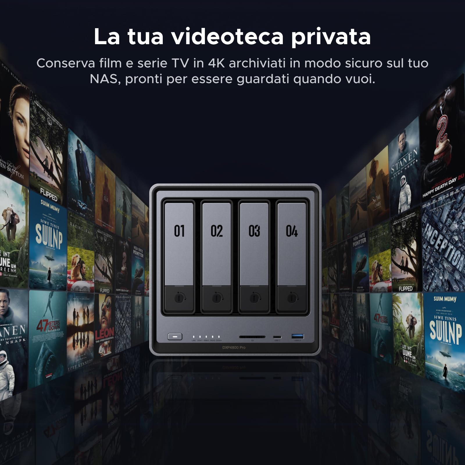 UGREEN NASync DXP4800 Pro NAS Desktop a 4 vani, CPU Intel i3-1315U a 6 core, 8GB RAM DDR5, SSD da 128GB, 10GbE & 2,5GbE porta, 2 slot M.2 NVMe, uscita HDMI 4K (senza dischi inclusi)