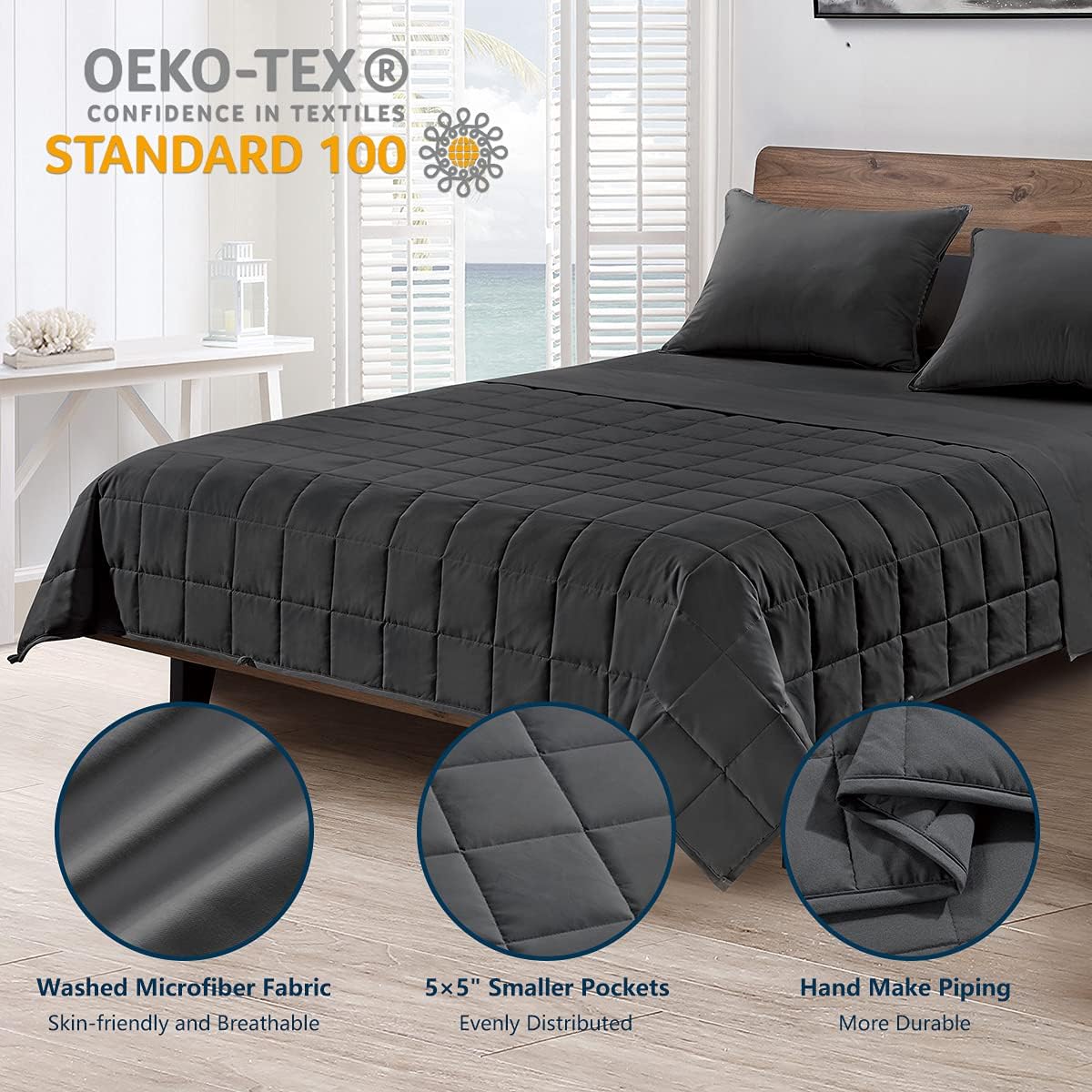 CozyLux Queen Weighted Blanket Dark Grey 20 Lbs with Removable Cotton Duvet Cover(60"x80") Oeko-TEX Certified with Premium Glass Beads, Heavy Blanket and Washable Cover