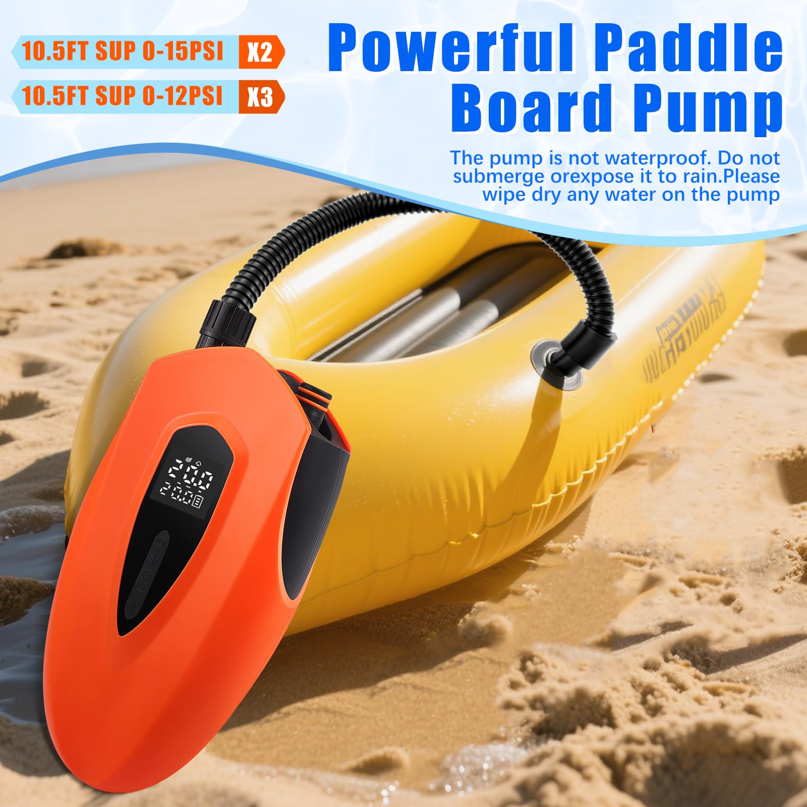 Bomba Sup Eléctrica de 20 PSI, Batería 12000 mAh, Doble Cilindro 12V, LED, para Paddle Boards, Kayaks, Botes
