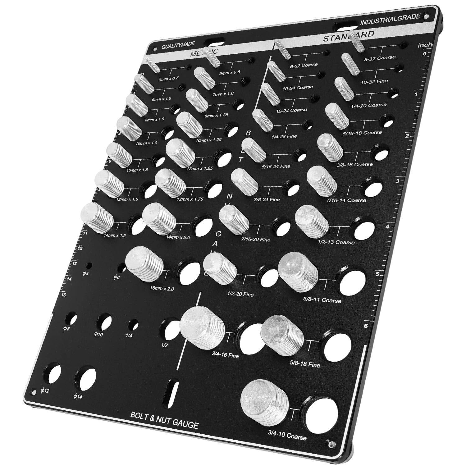 34 Nut and Bolt Thread Checker with 8 Drill Bit Gauge, Standard & Metric Thread Checker, Screw Size Identifier, Made of Metal (Black)