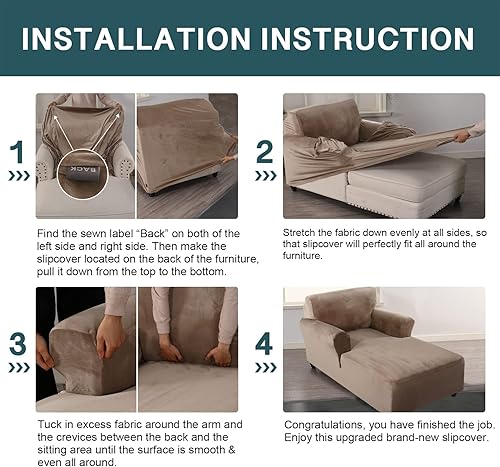 Miniatura 7 de FantasDecor Funda de Terciopelo para Chaise Lounge Elástica para Silla de Dos Brazos para Sala de Estar, Dormitorio, Tela de Felpa Suave, Lavable a