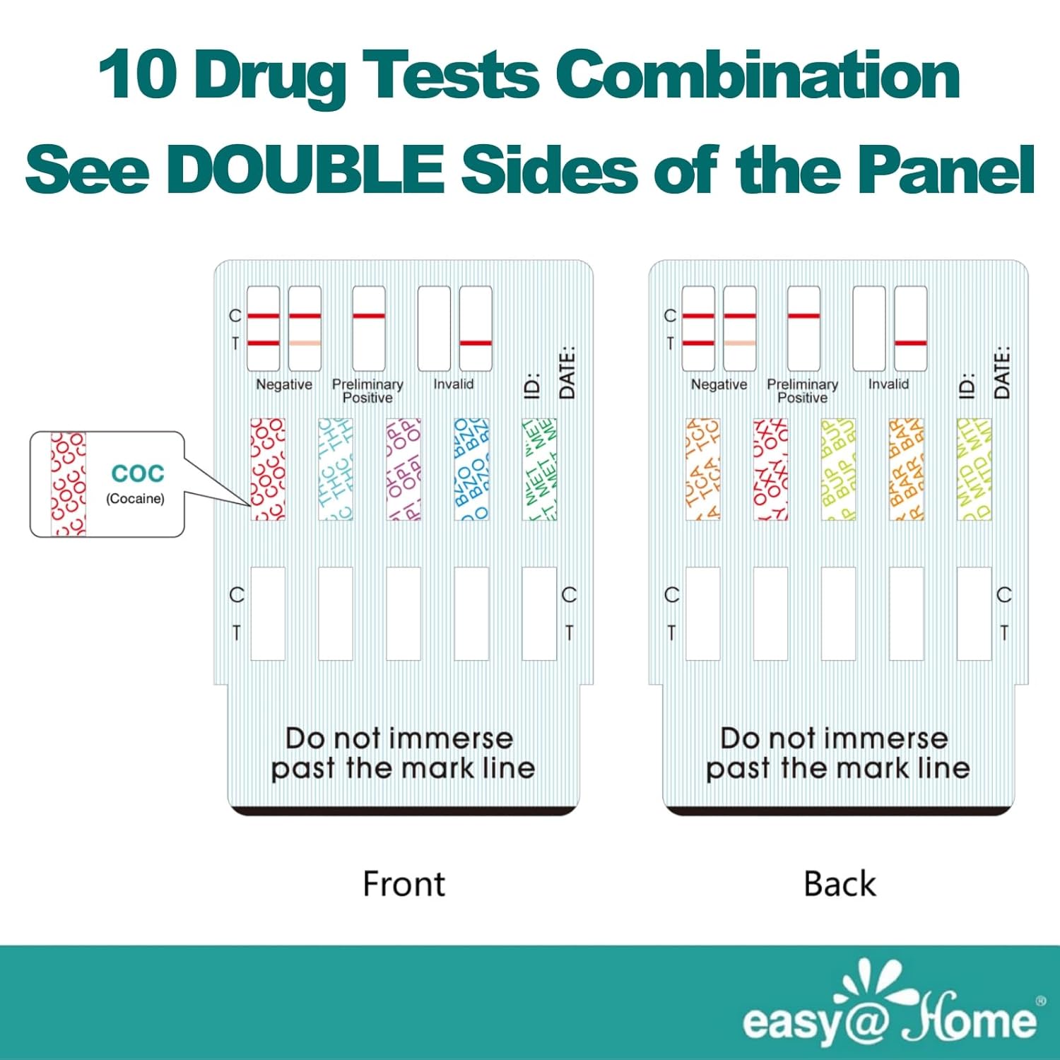 Easy@Home Multi-Drug Screen Test: 10 Pack Urine Drug Tests Kit, Testing BZO/COC/THC/MET/MOR/OXY/BAR/BUP/MTD/TCA, Instant Drugs Test Including Marijuana Test, #EDOAP-7104