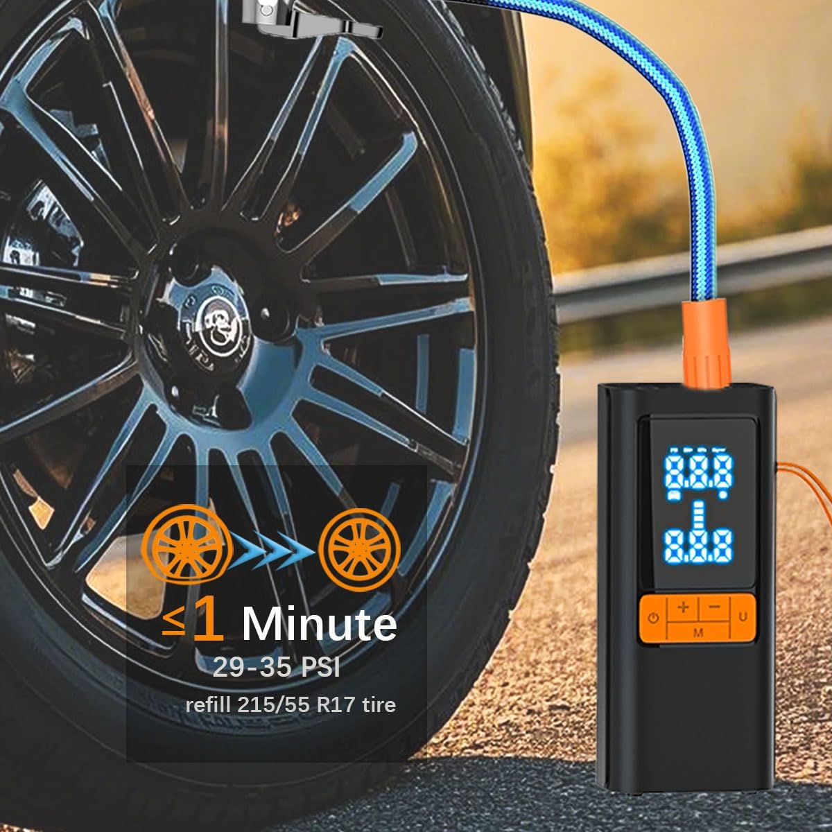 Tire Inflator Portable 150PSI Air Compressor 9000mAh Air Pump for Car Tires Digital Pressure Gauge Emergency Light Auto-Shutoff，Quick Inflation for Automible Bike Motor Balls