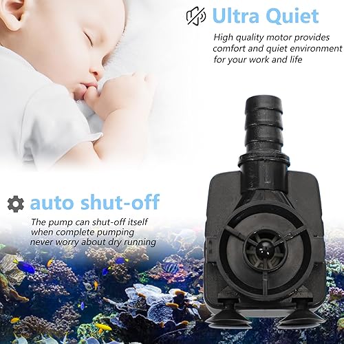 Miniatura 3 de alizzy Bomba de agua sumergible pequeña de 400 GPH (1500 LH, 25 W), bomba de fuente de agua ultra silenciosa con elevación de 6.5 pies de alto y