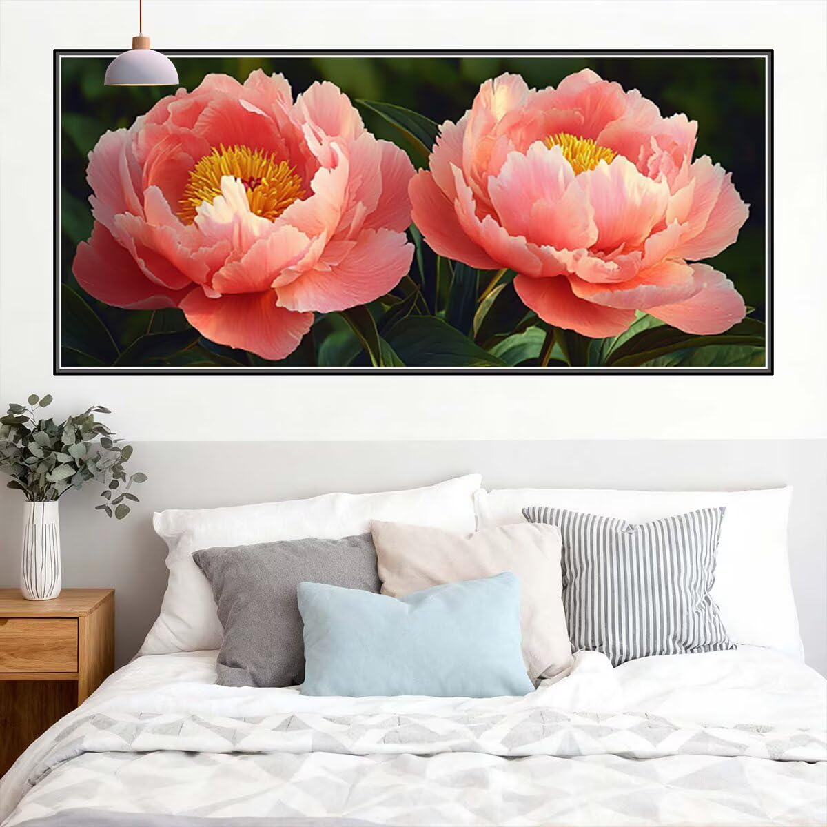 Obraz diamentowy kwiat, 5D diamentowa sztuka kryształowa piwonia wzór, malowanie diamentowe duży rozmiar 230 x 90 cm, DIY diamentowe malowanie na Boże Narodzenie dekoracja ścienna, pomysły na prezent