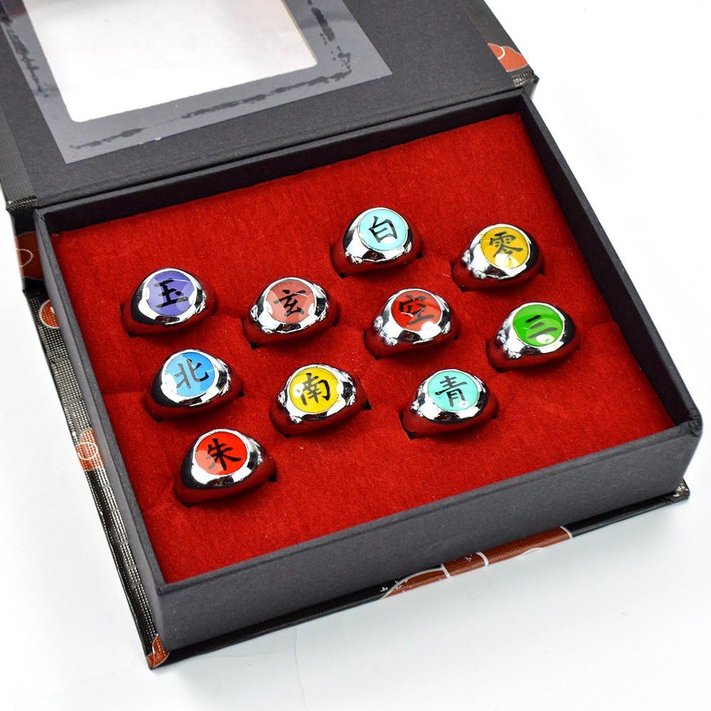 Worlddeal 10pcs Naruto Black Akatsuki Ring Set