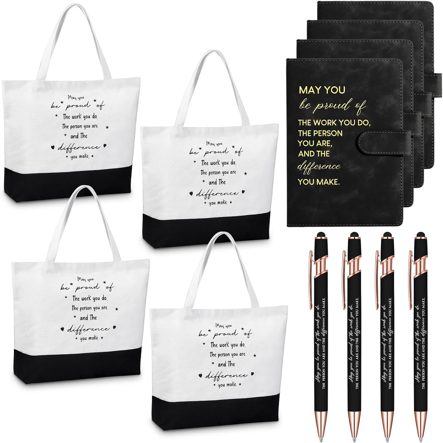 Paterr 12 Pcs Employee Appreciation Gifts Bulk Motivational Tote Bags Notebooks Pens Team Gifts for Employees Coworkers Teachers