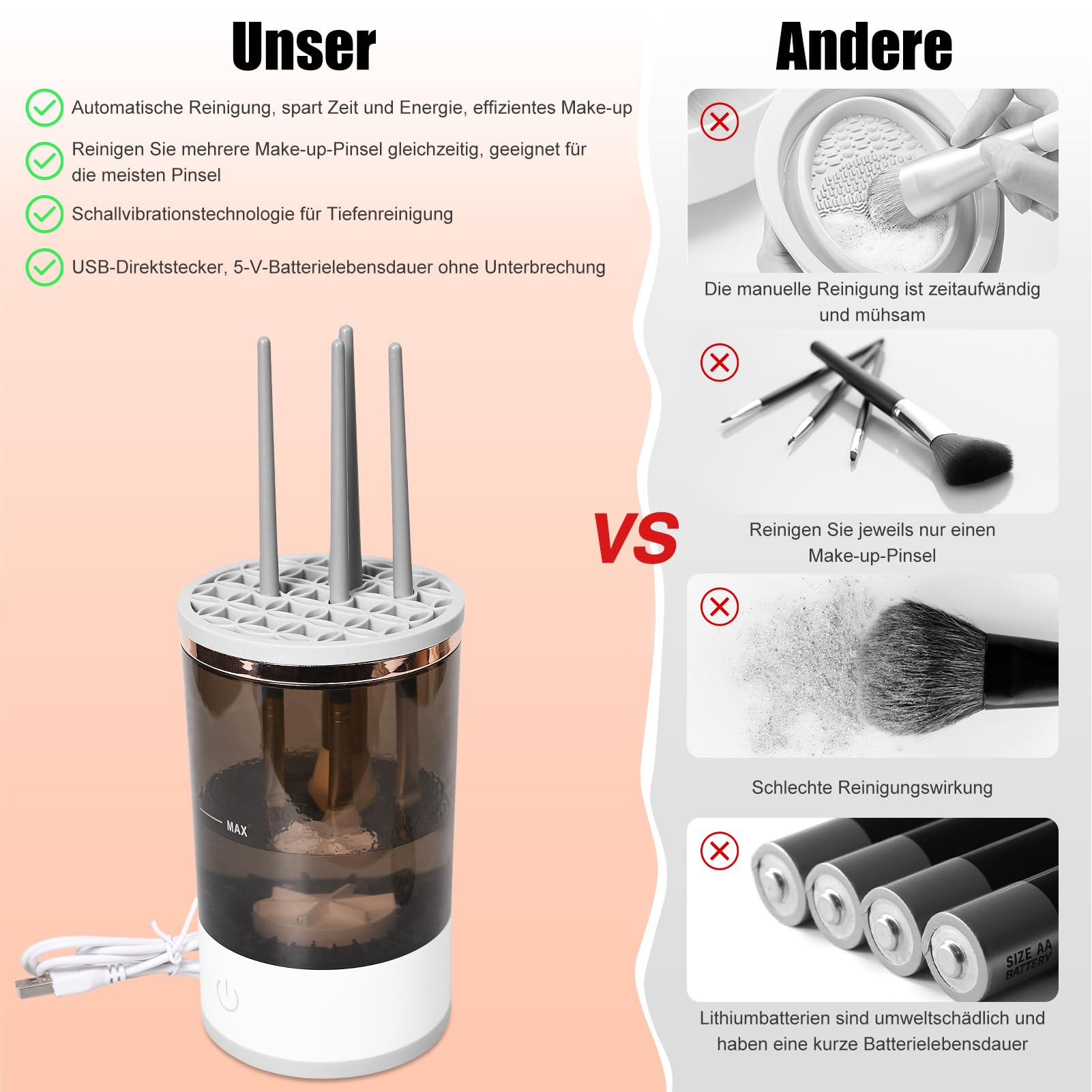 Pumwoy Electric Cosmetic Make Up Brush Cleaning Tool, Makeup Brush Cleaner and Dryer Machine, Spinner Makeup Brush Tool - Image 3