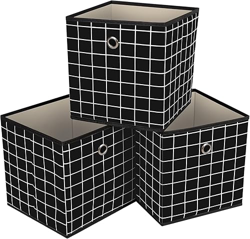 Vista 40 de Contenedores de almacenamiento plegables de 11 pulgadas, cubos de almacenamiento de tela con asas, organizadores de cajas de almacenamiento de tela