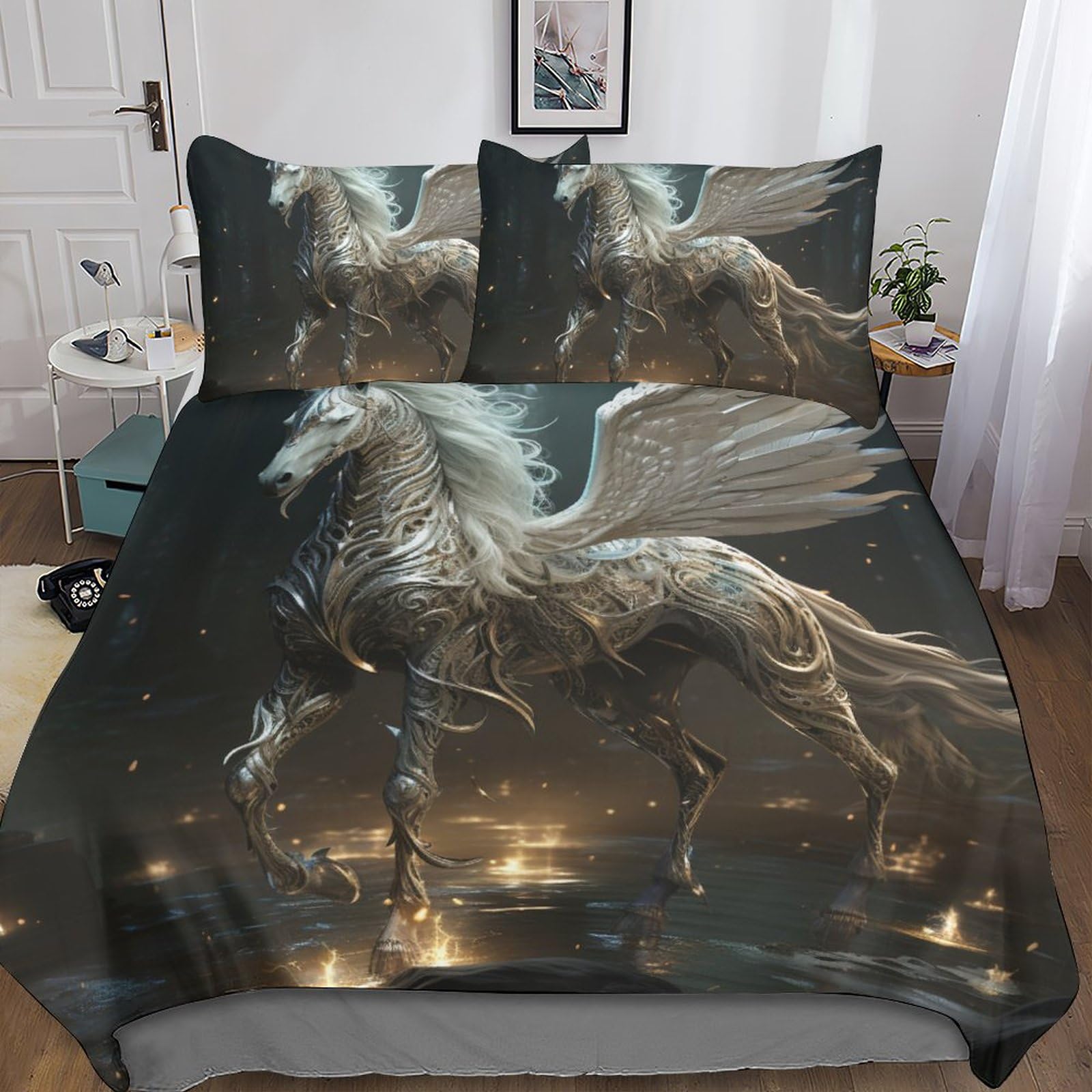 Housse de couette cheval ailé 3D pour transformer la chambre des enfants