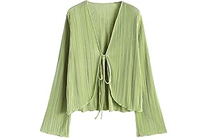 Women's Deep V Neck Tie Sleeve Blouse