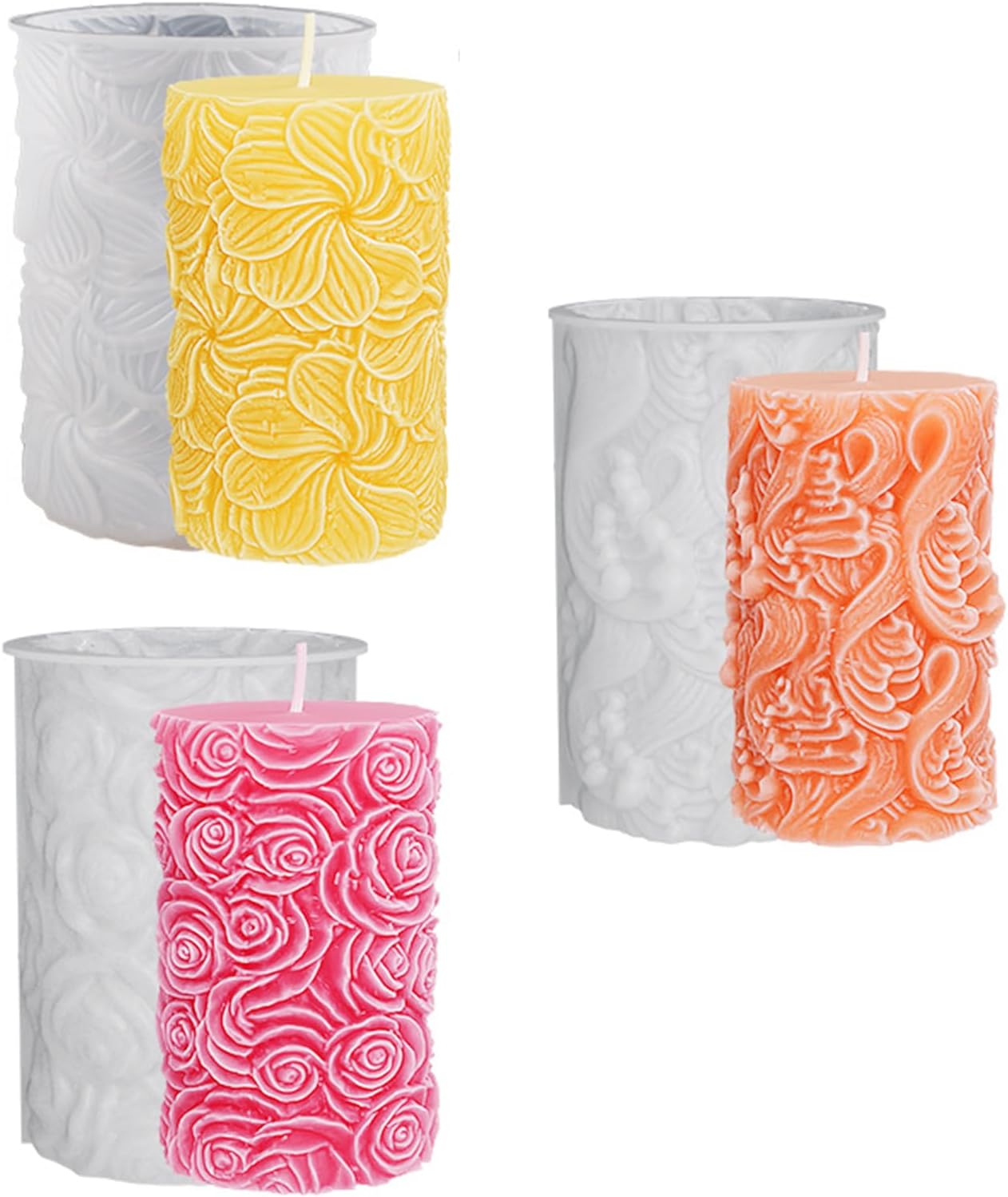 Bekecidi 3 PCS Flower Candle Moulds Silicone, Pillar Candle Moulds for