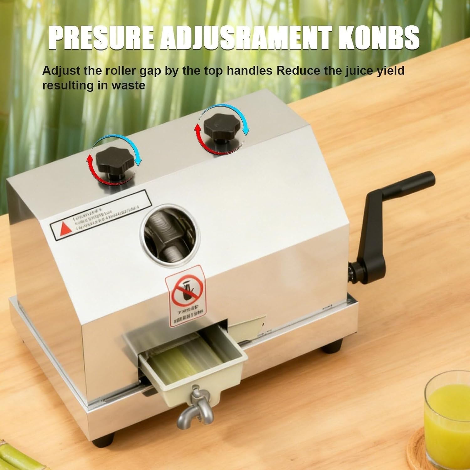 Manual Sugar Cane Juicer Machine | 3 Stainless Steel Rollers, 2.4 Inch Wide Chute | 110lbs Per Hour Output, Commercial Sugarcane For Restaurant, Stall, And Home Brewing