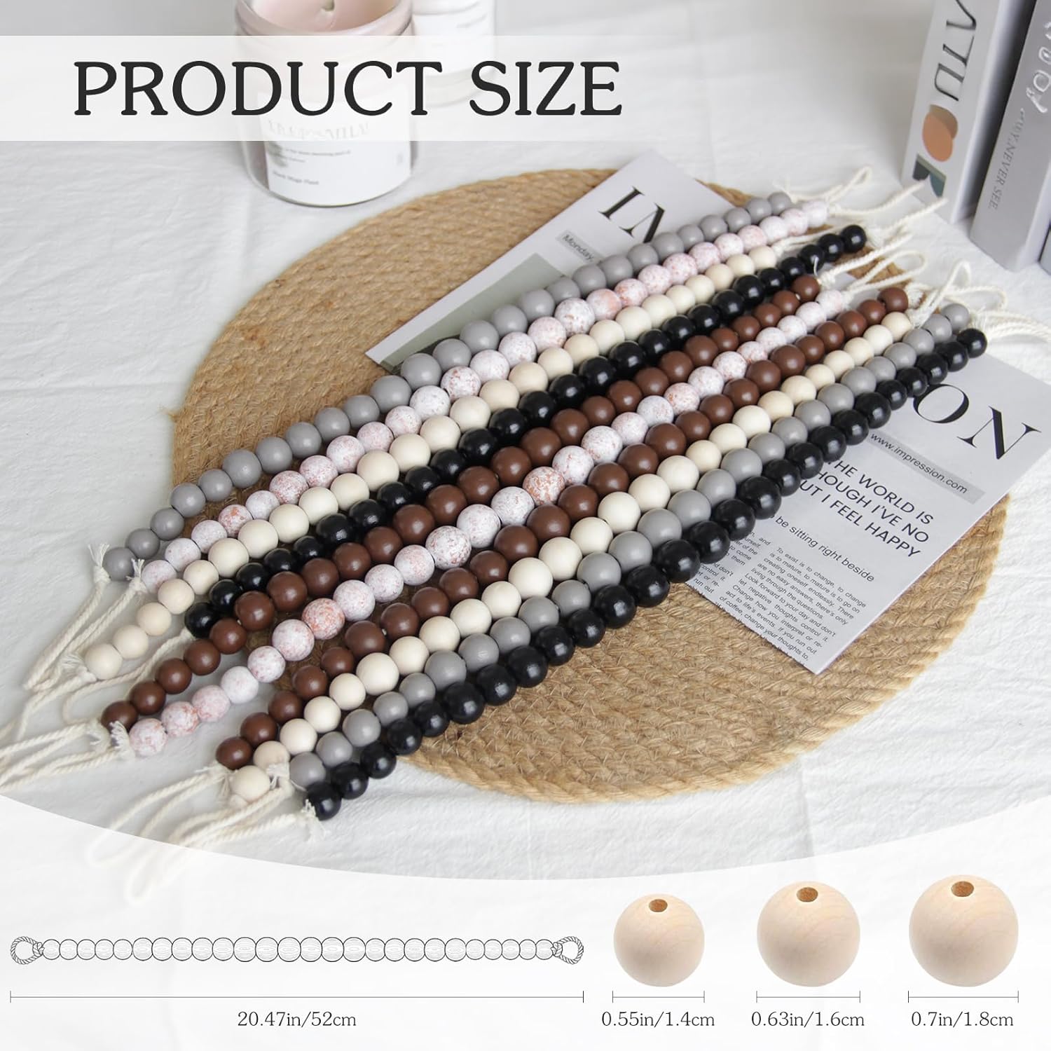 Hion 2 Pcs Boho Curtain Tiebacks,Wood Beads Curtain Holdbacks,Outdoor Farmhouse Tie Backs for Curtains,Curtain Holders for Drapes Home Office Decor with Hooks(Wood Color) Wood Color 2 Pack