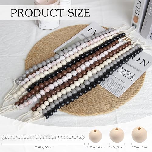 Miniatura 2 de Hion 2 piezas de alzapaños de cortina estilo bohemio, alzapaños de cortina con cuentas de madera, alzapaños para cortinas de estilo granja al aire