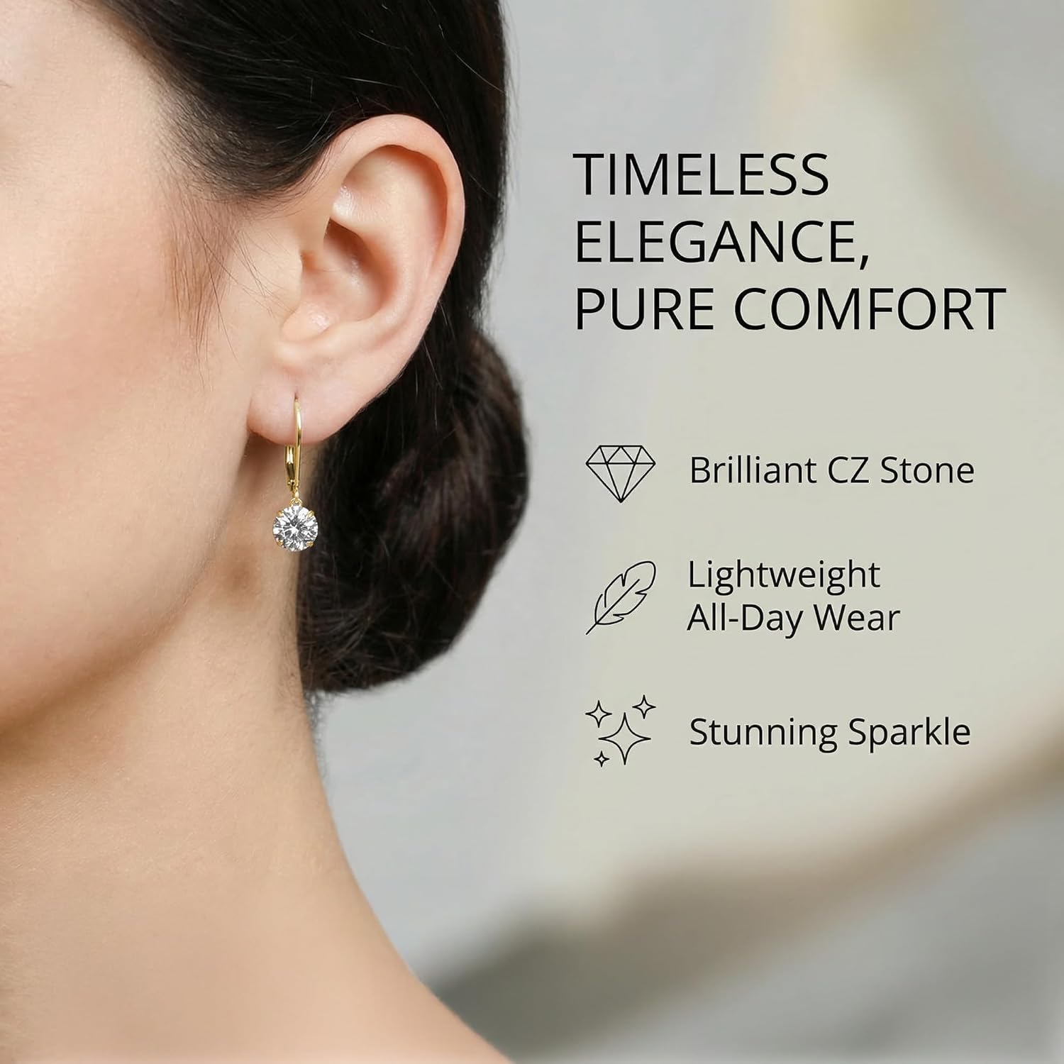 14k Gold Leverback Cubic Zirconia Dangle Earrings | Solid Real White or Yellow Gold Dangle Earrings for Women | 1-8 CT.TW 14k Gold Earrings for Women | CZ Cubic Zirconia Drop Earrings by MAX + STONE