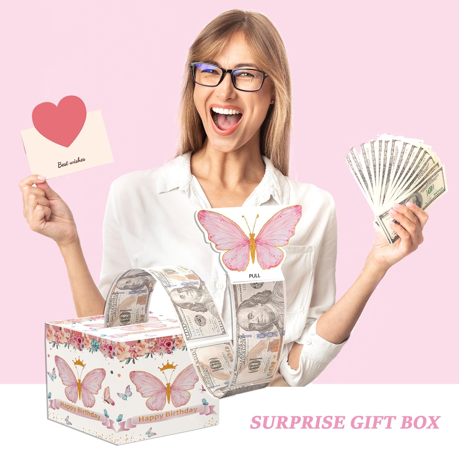 Scatola regalo di esplosione di farfalla enxingo, farfalle volanti con scatola, confezione regalo di soldi a sorpresa per San Valentino, Natale, festa della mamma, compleanno, matrimonio