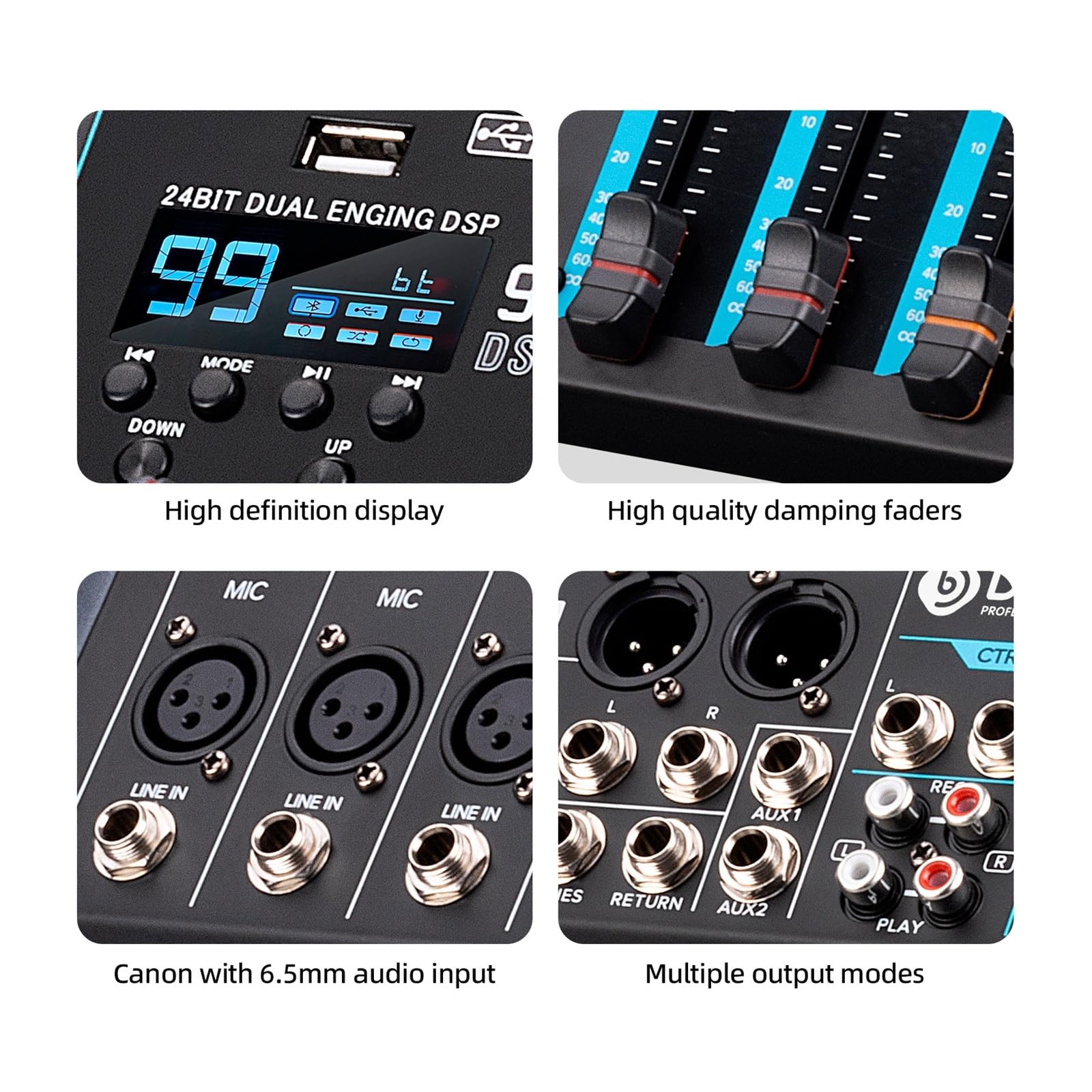 99 DSP Mixer DJ Controller 10 Canali Reverb Registrazione Mixaggio Con Bluetooth 5.0 Prestazioni Professionali Musica dal vivo