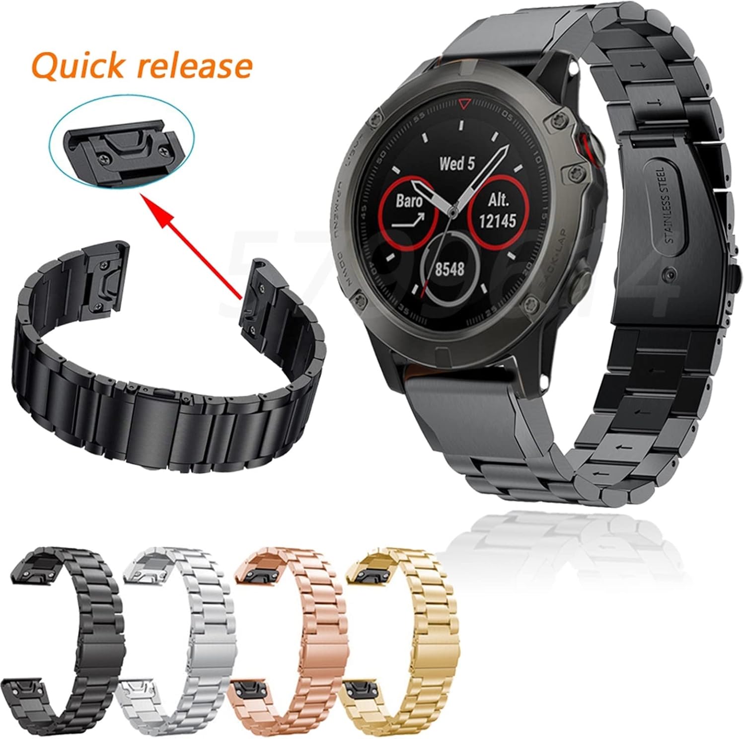 26 22 20mm Watchband for Garmin Fenix 6 6X Pro 5 5X Plus 3HR Stainless Steel Band Fenix6 Fenix5 Watch Quick Release Wrist Strap (Color : Gold, Size : 26mm Fenix 6X 6XPro)