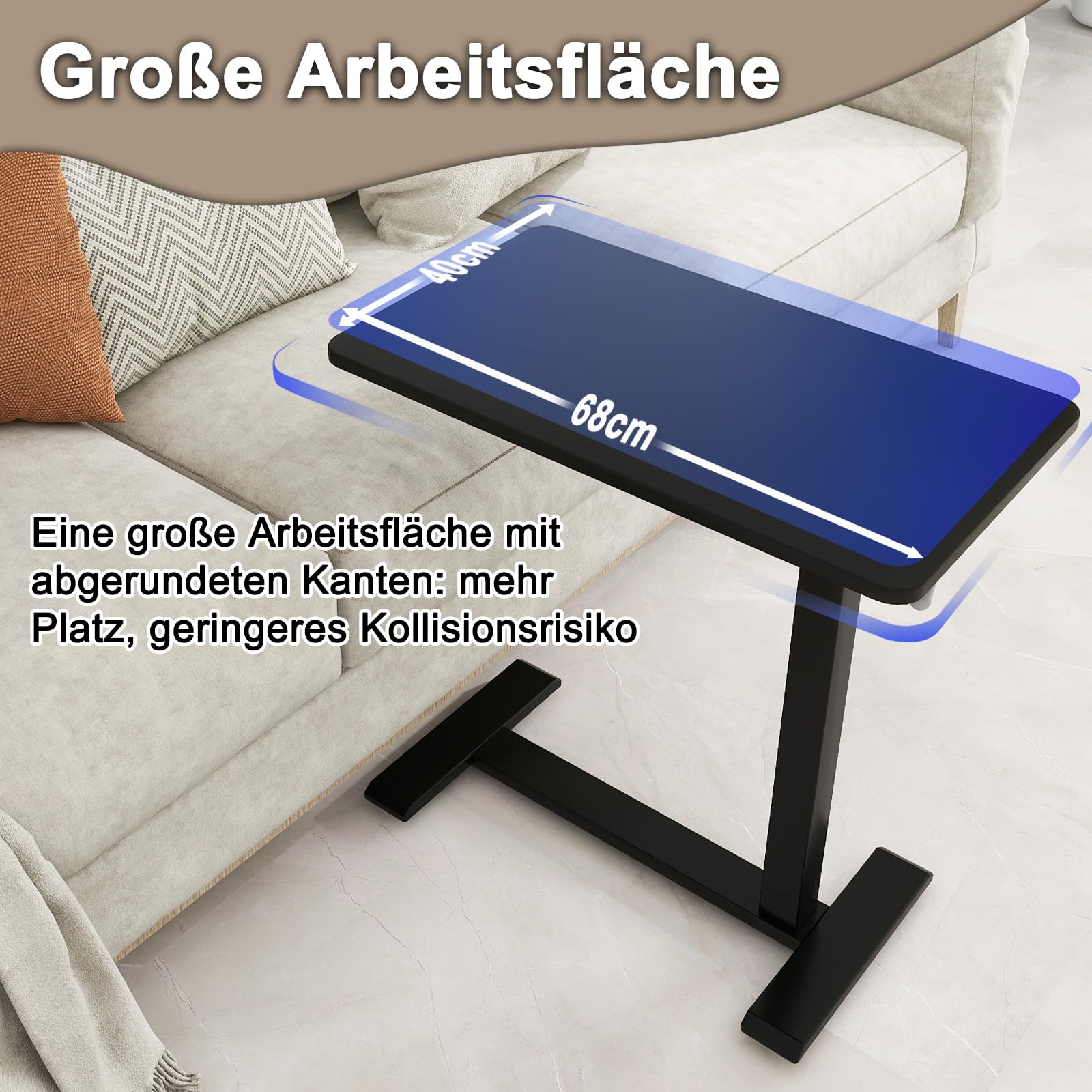 PUNCIA Stehpult 66-100cm höhenverstellbar mit Rollen Überbett-Tisch Schwarz | Laptoptisch Laptopständer mit ergonomisch Steh-Sitztisch Präsentationswagen Schreibtisch für Bett Sofa Büro Office Schule