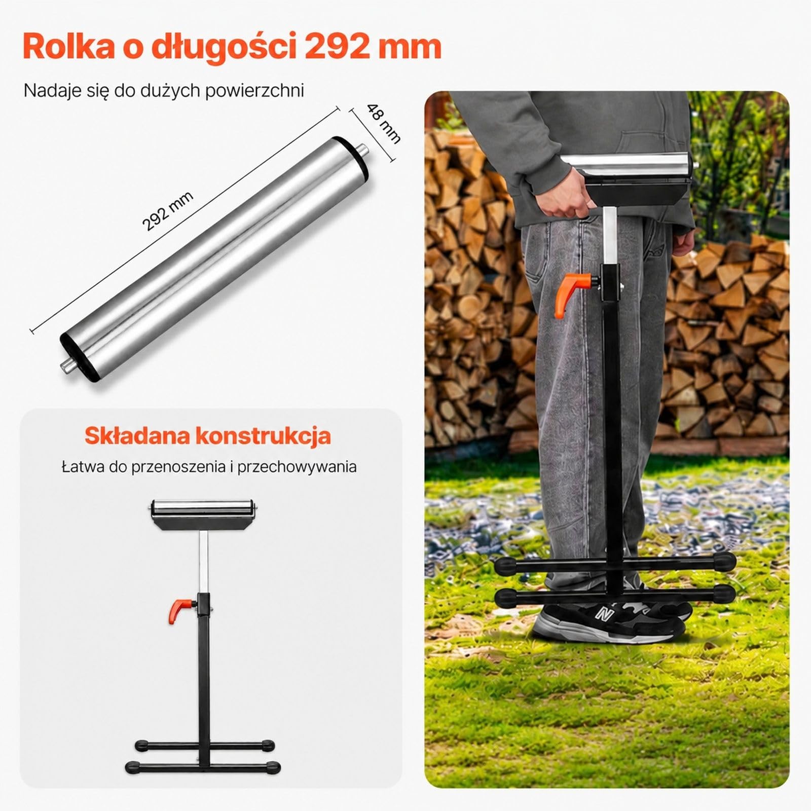 Zestaw 2 regulowanych stojaków rolkowych, składana podpora robocza do projektów z drewna