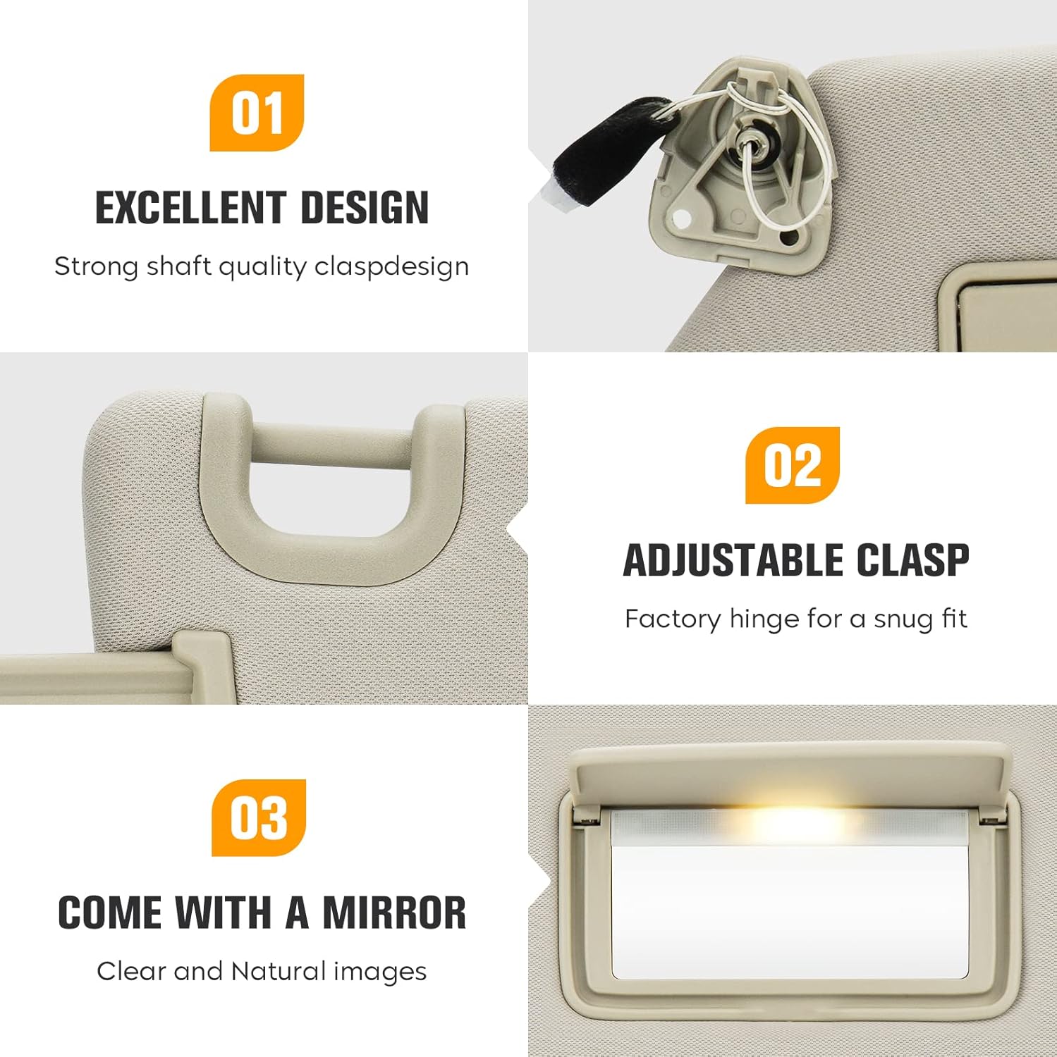 Left & Right Driver Passenger Side Sun Visor for 2013-2018 Nissan Pathfinder and 2014-2017 Infiniti QX60, Replace for 96401-9PB0A, 96400-9PB0A, Beige Left & Right Side Sun Visor with Light