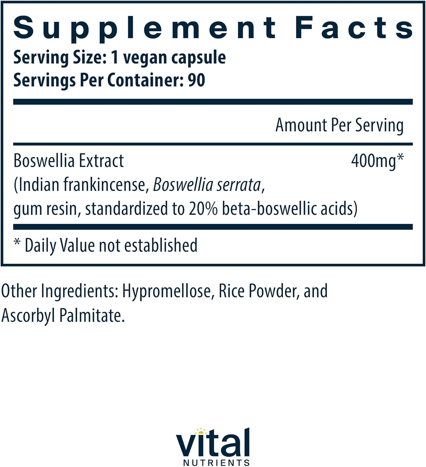 Vital Nutrients Boswellia Extract 400mg - Boswellia Extract Capsules - Herbal Support for Joint, Immune, and Digestive Health - Gluten, Dairy, Soy Free - Non-GMO - 90 Capsules