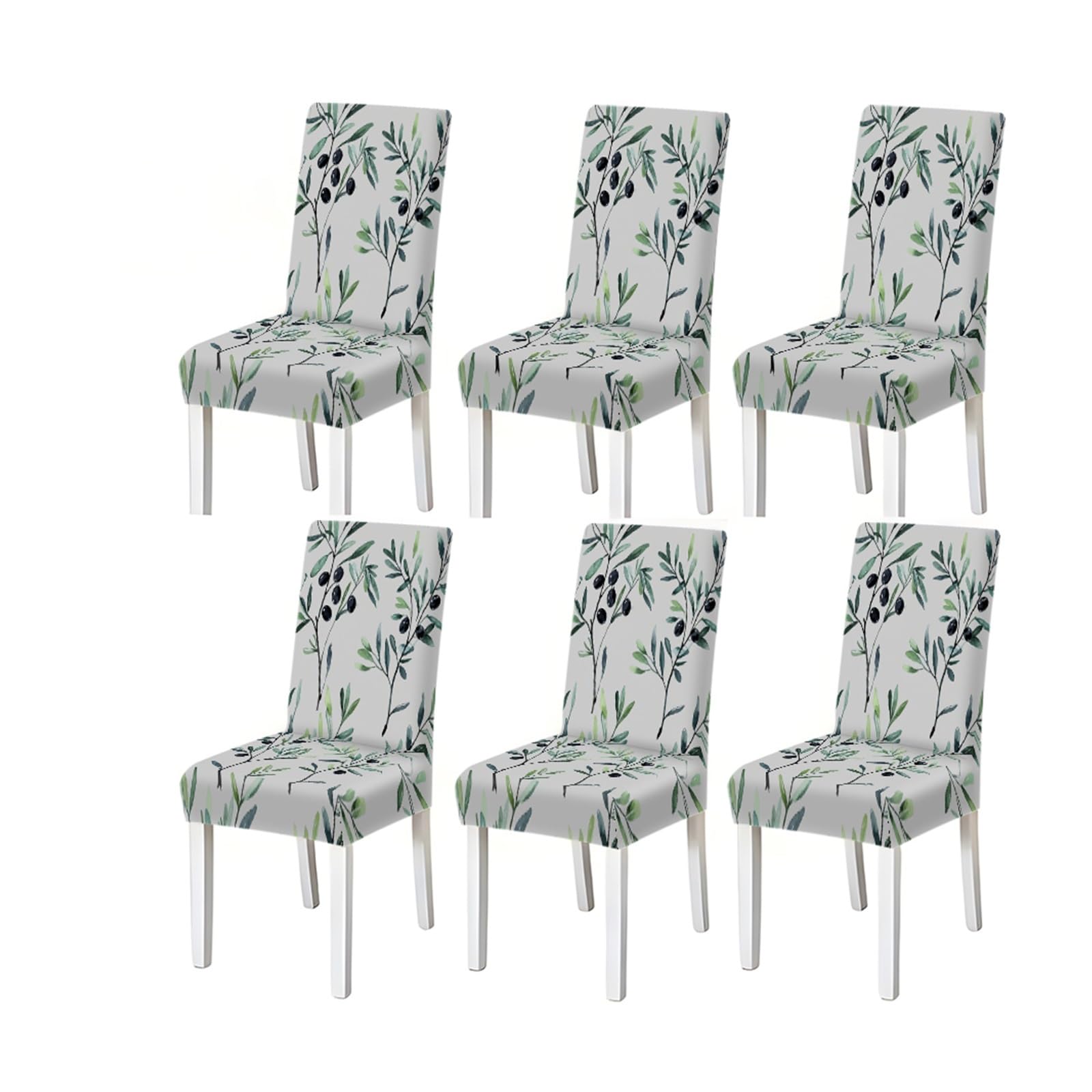 Bosuybn One Color Watercolor Olive Branch Botanical Pattern Print Dining Chair Covers Set Of 2/4/6, Stretch Slipcovers For Kitchen Dining Room Furniture Protectors For Home Dining Room(6Pcschair Cover)
