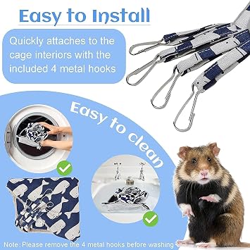 Pet Cage Hammock, 2-Layer Hamster Hanging Bed Plush Sugar Glider Cage Chinchilla Swing Nest Guinea Pig Nap Sack Warm Ferrets Hideout Accessories Toy for Small Animals Rat Rabbit Squirrel (S-Whale)