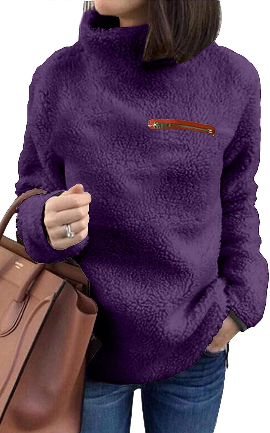 onlypuff Sherpa Pullover Hoodies for Women Fuzzy Sweatshirt Ladies Winter Warm Tops