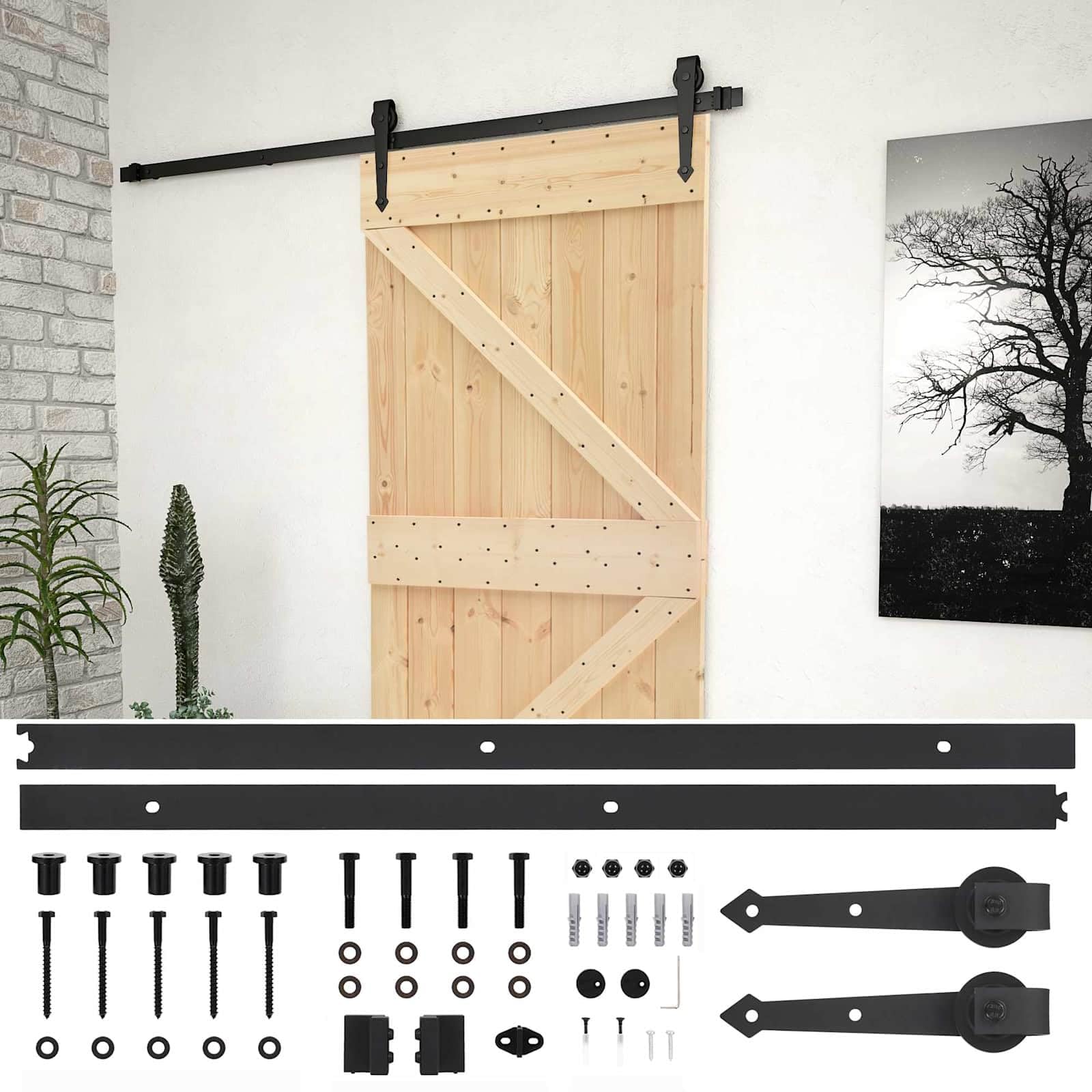 vidaXL Puerta Corredera Natural y Negro 100 x 210 cm, Sala, Puerta corrediza Moderna, Divisor Interior, Accesorio Funcional, separación en casa