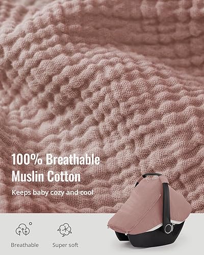 Miniatura 2 de Blissful Diary Funda de asiento de coche para bebé, ventana de malla extra grande, algodón de muselina transpirable, toldo resistente al viento para