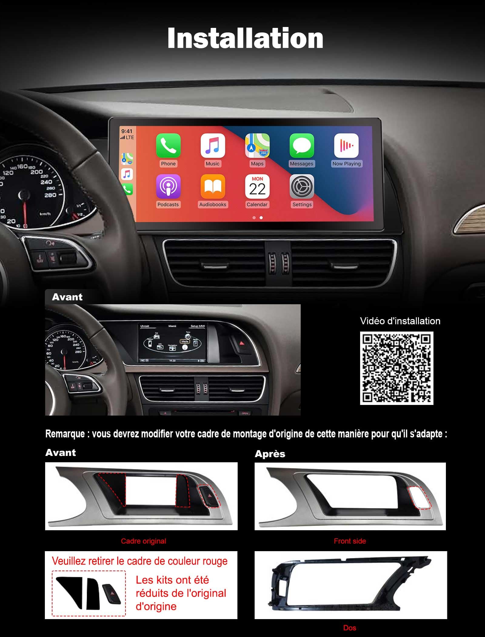 8 Core Android 16 Autoradio Carplay pour Audi A4 B8 A5 B8 GPS Navigateur | 10,25 pouces 4GO+64GO Android Auto Canbus SWC DSP IPS WiFi 4G DAB+ DVR Bluetooth Écran tactile