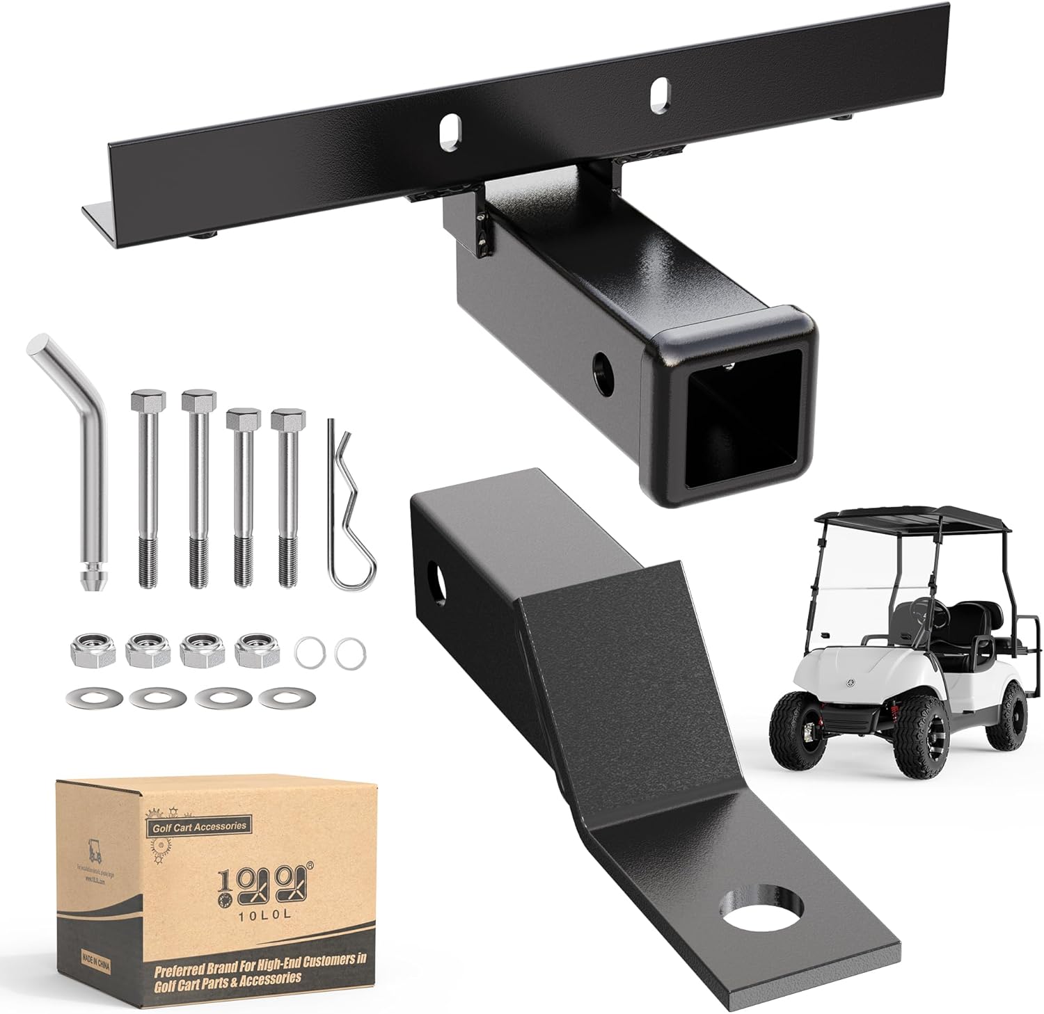10L0L Deluxe Golf Cart Trailer Hitch and Receiver Kit, Bumper Hitch Compatible with/Replacement for Yamaha G14 and Drive G29 Golf Carts