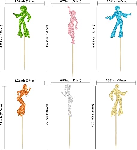 Miniatura 2 de Gyufise 24 adornos para cupcakes de discoteca de los años 70 con purpurina múltiple para decoración de tartas de discoteca de los años 70,