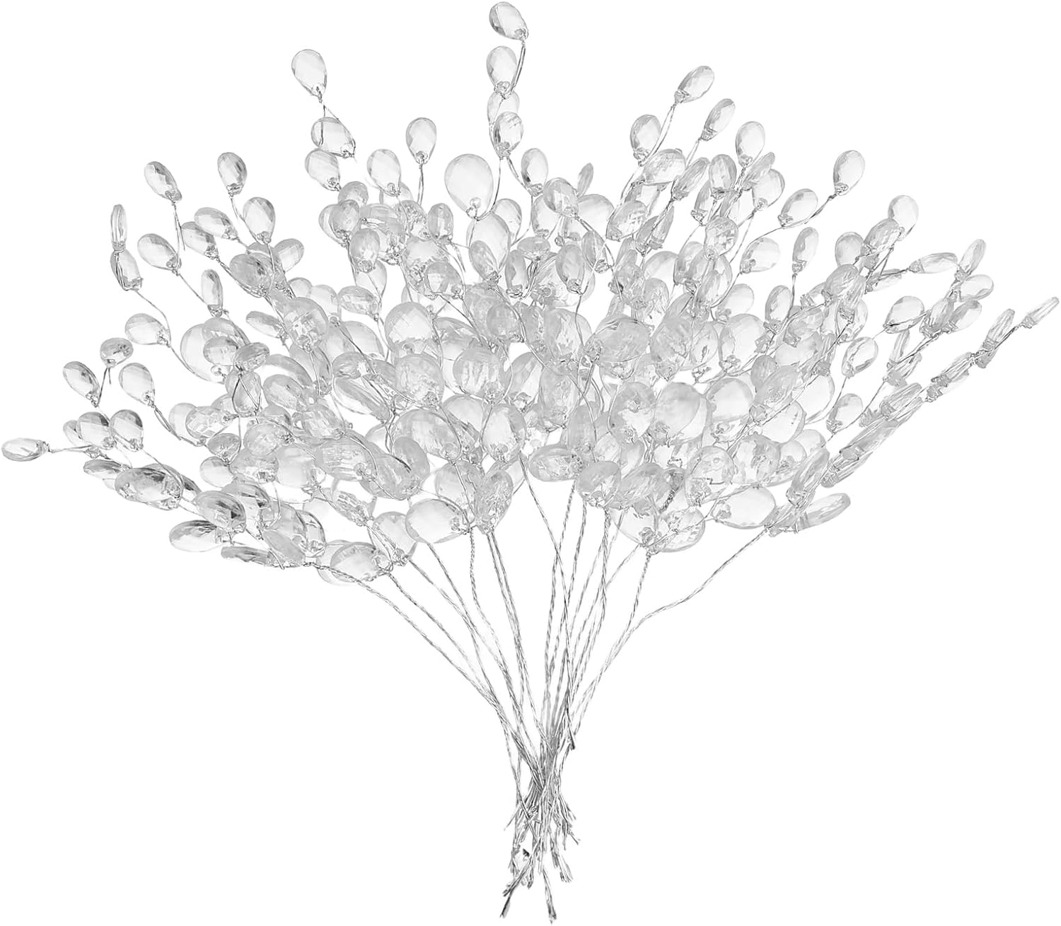 MECCANIXITY 22 Pcs Acrylic Bead Drop Stems, Crystal Floral Picks Artificial Crystal Bouquets Flowers for Wedding Party Home Decoration DIY Crafts Celebrations (White)