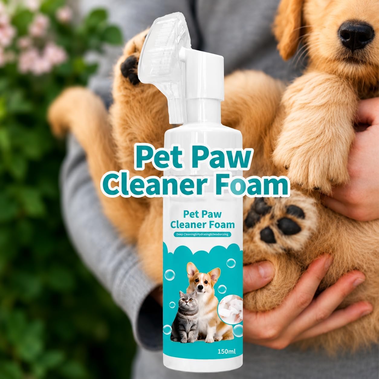 2 for 1 Dog Paw Cleaner Kit for Dogs & Cats – No-Rinse Paw Cleaning Foam, Microfiber Towel & Waste Bag Rolls – Portable Muddy Paw Cleaner Set for Indoor & Outdoor Use