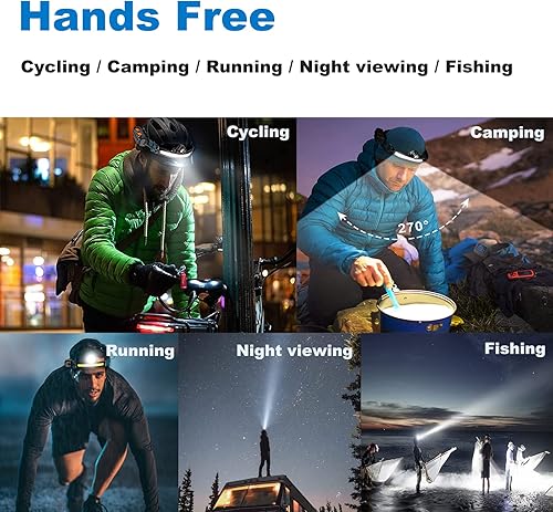 Miniatura 6 de Lámpara de cabeza LED de haz ancho de 270, linterna frontal recargable con 6 modos de iluminación, sensor de movimiento, diadema LED con zoom para