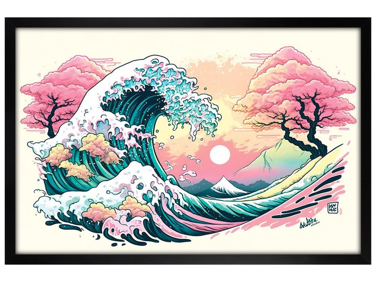 Grindstore Ada Ingram Pastel Wave Maxi Poster - Black Wooden Framed - Framed Poster Print, Wall Decor/Art, Home Gift Idea, For Living Room, Bedroom, Home or Office Display