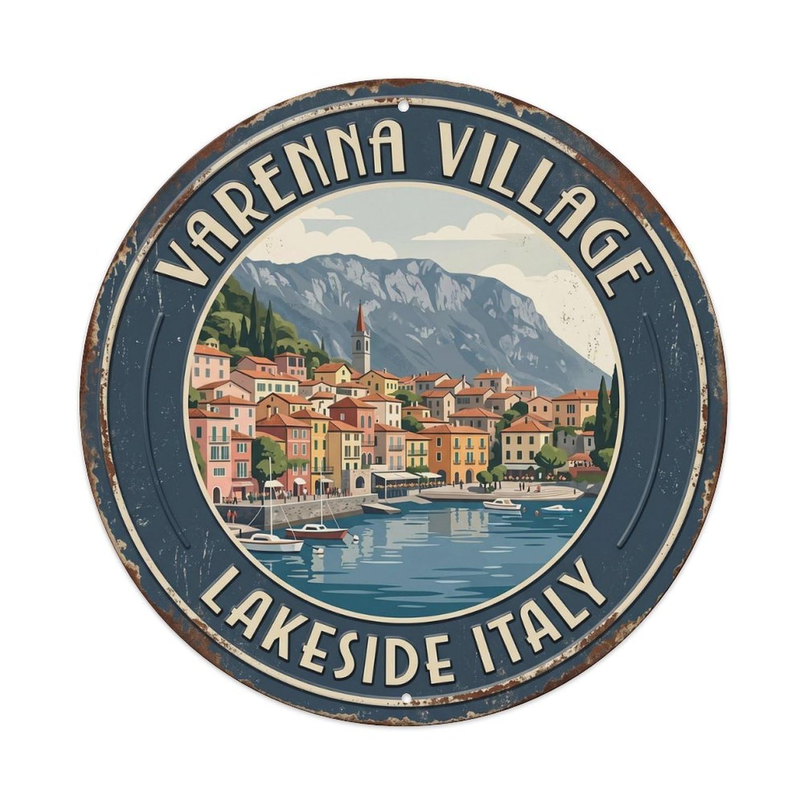 Varenna Village Lakeside Italy Como Metal Tin Sign